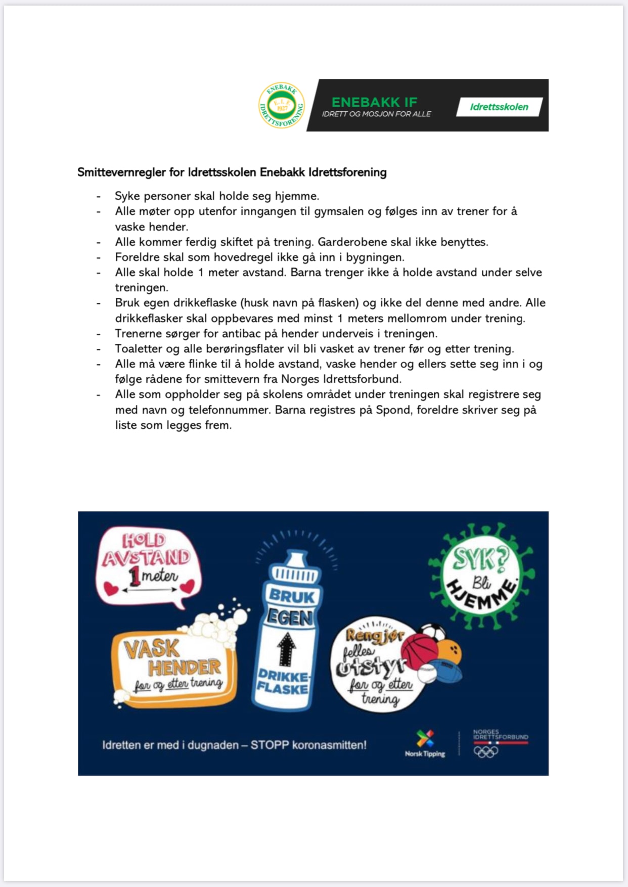 Smittevernregler for Idrettsskolen